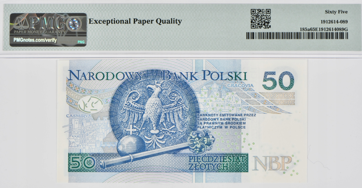 50 złotych z 2012 roku - seria AC - PMG 65 EPQ
