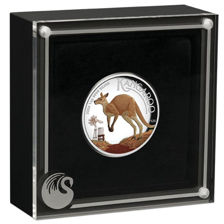 1 oz Ag - Australijski Kangur Kolorowy PROOF - 2024 rok - BOX